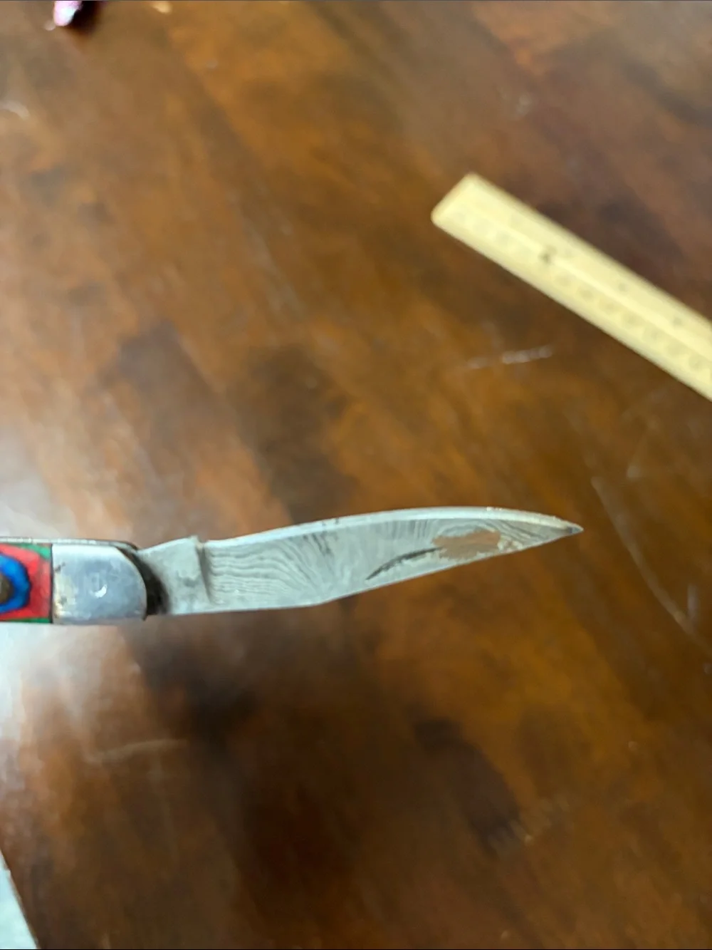 Hand crafted 5” folding Damascus steel keychain